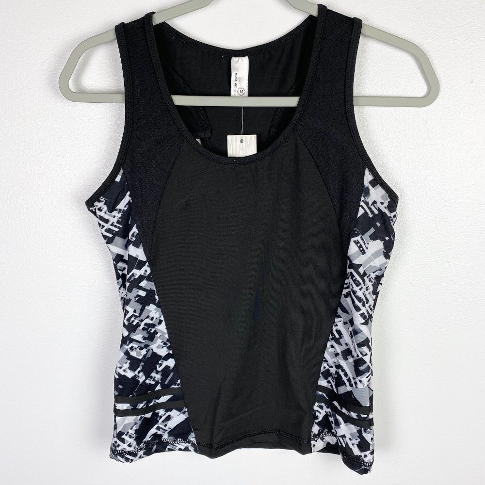 Miami Mix Active Cutout Back Athletic Workout Tank Women's M Black White NEW